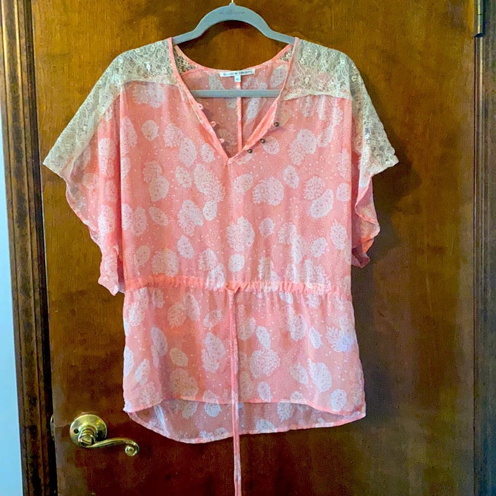 Sheer summery coral/cream top